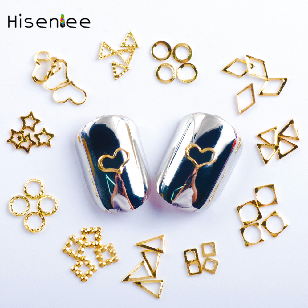Hisenlee 500pcs  ÷ ҷο   Ʈ ƼĿ Ż ͵ 3D  Ʈ ũ   ׼/Hisenlee 500pcs  Gold Color Hollow Design Nail Art Sticker Metal Stud  3D Na